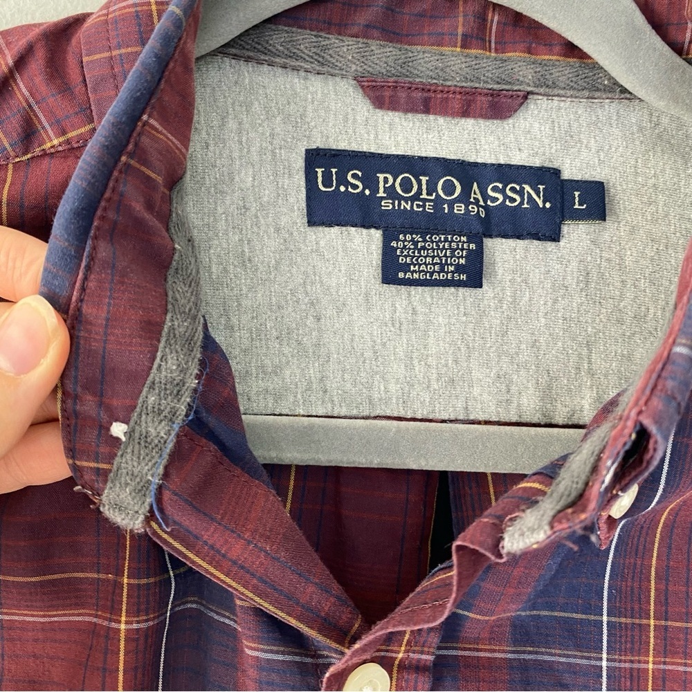 U.S. Polo Assn. Shirt Mens Large Red Blue Plaid Button Down Top - Picture 9 of 9